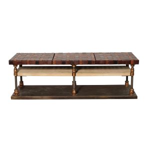 Barranco Bench with Woven Tobacco Leather Top