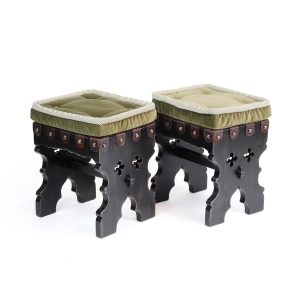 Stool Andaluz, Leather With Green Velvet Top Pad