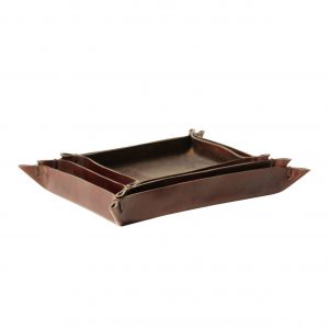 Leather Nesting trays, Chocolate
