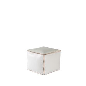 Square ottoman stitched leather, white.
